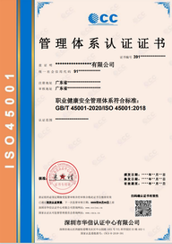 ISO45001职业健康安全管理体系认证证书_中英版